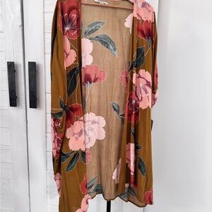 O'Neill Floral Kimono with Pink and Brown Tones NWT